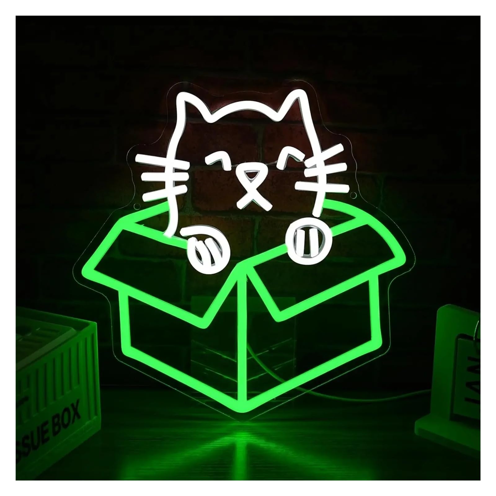 Decoración Lámparas Caja de cartón, letrero neón gatito, USB regulable para sala juegos, dormitorio, Bar, estar, decoración pared para fiesta 12.6x12.6in