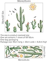 Vista 4 de Calcomanías de Pared de Cactus Boho Calcomanías de Pared de Sol Boho Plantas Tropicales de Cactus Verdes con Pájaros Calcomanías de Pared para Sala