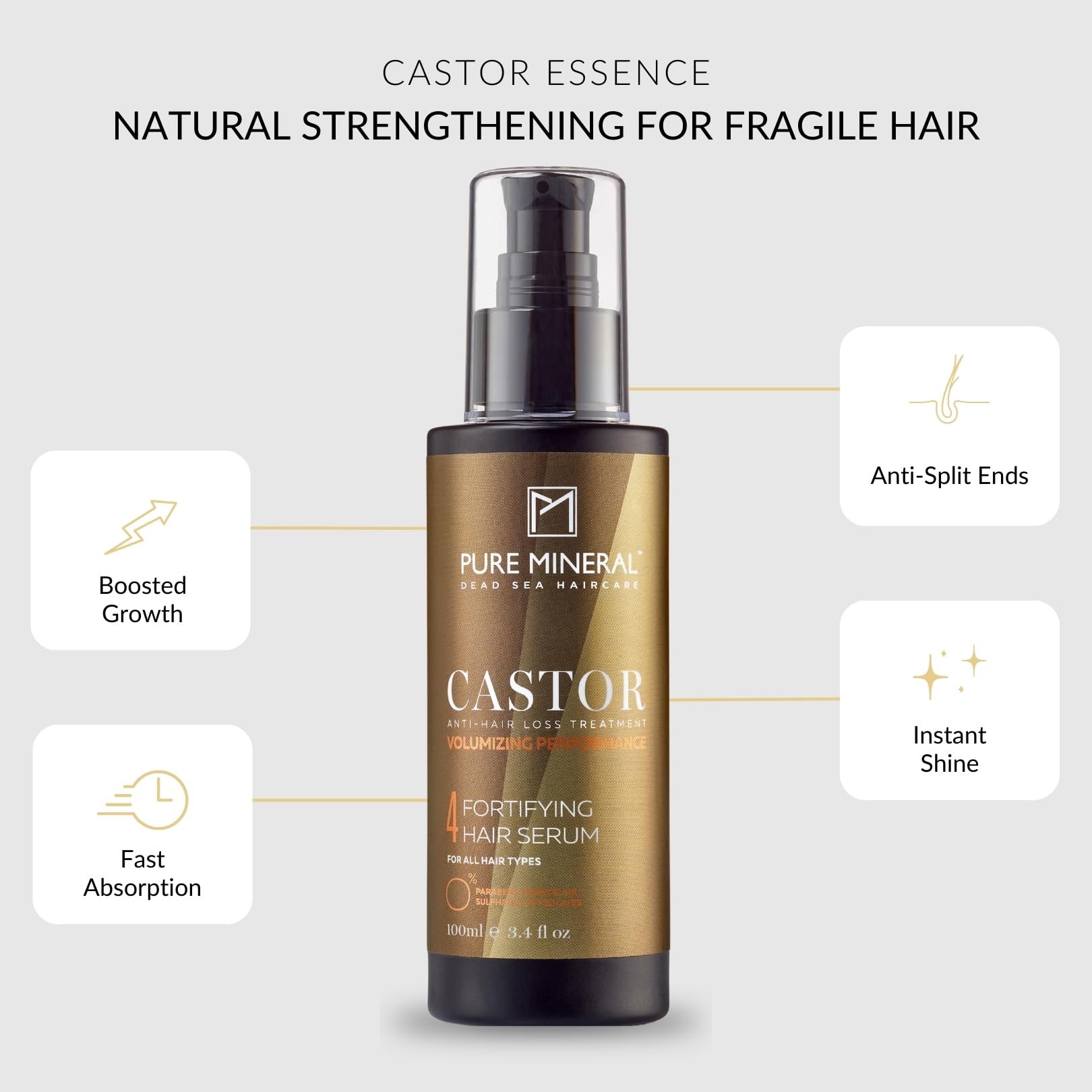 Pure Mineral, Castor Oil Hair Serum, Promotes Growth & Reduces Split Ends, Omega-9, Sulfate-Free, Paraben-Free - Image 2