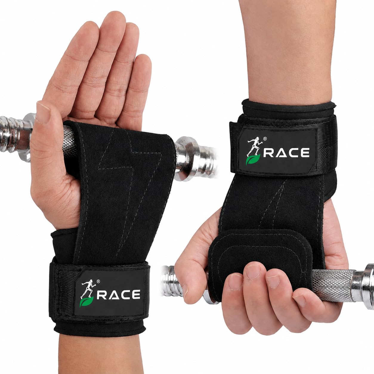 RACE FITNESS Weight Lifting Hook Straps - Leather Lifting Straps Reduce Cellulose | Weightlifting for Deadlift and Powerlifting, Neoprene Padded Gym Lifting Straps for Women Men (Leather) (BLACK)-image-7