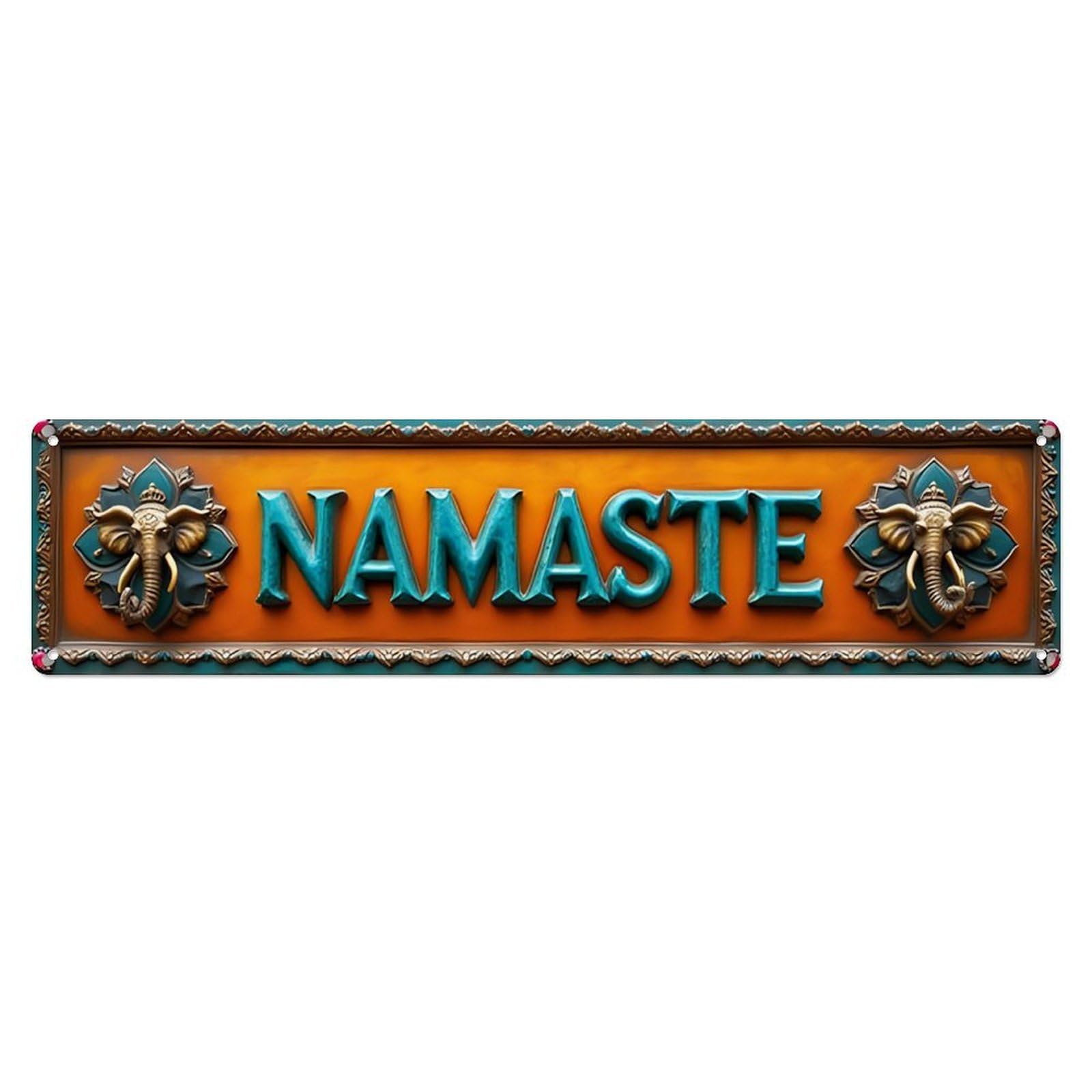 Southeast Asian Elephant Namaste Long Wall Sign Vintage Aluminium Metal Sign, Retro Wall Decor for Home, Bar, Garage & Farmhouse 10 * 40cm