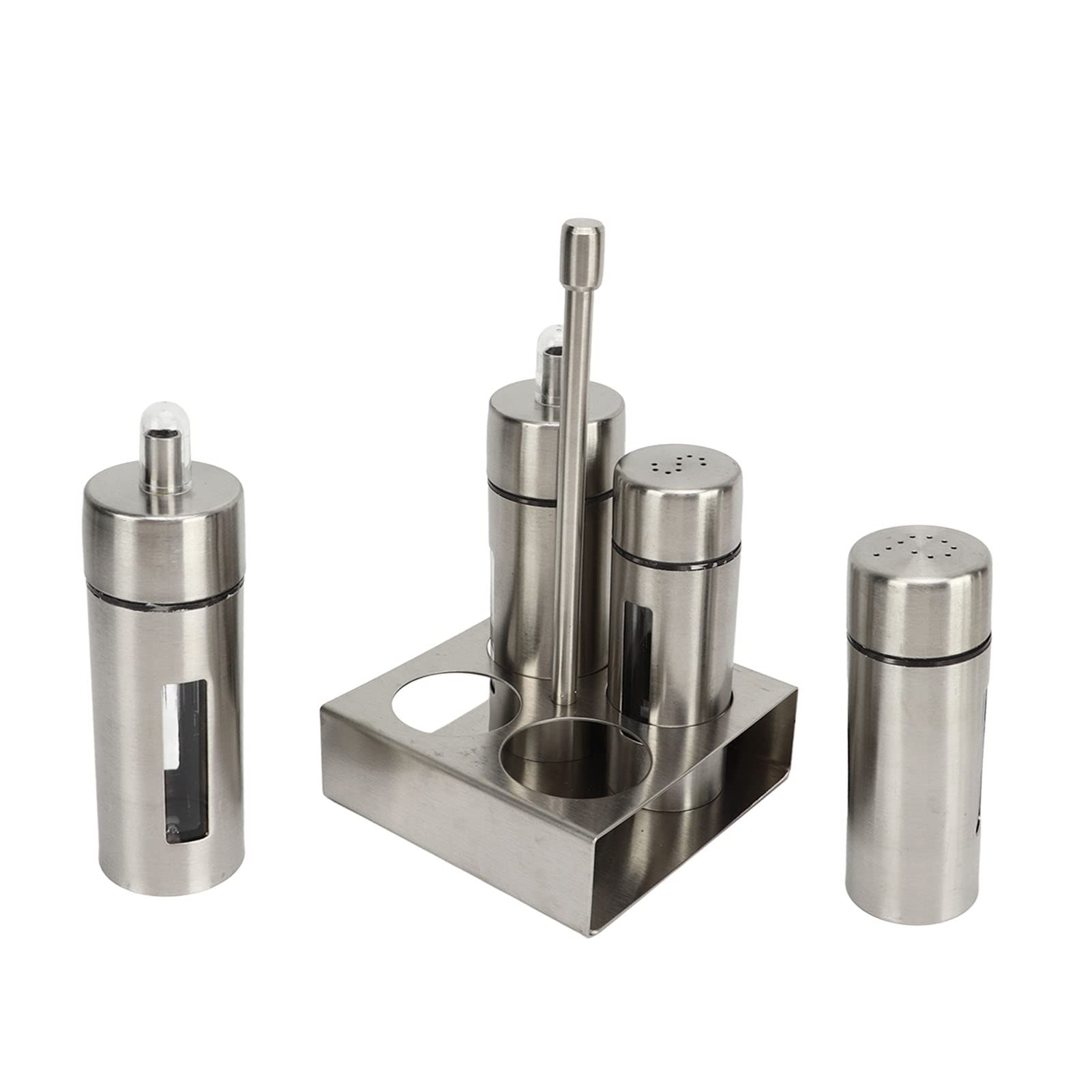 Juego de botellas de aceite y vinagre, salero y pimienta, juego de vinagre de aceite y sal de acero inoxidable 304, pimentero con soporte de base para cocina, restaurante