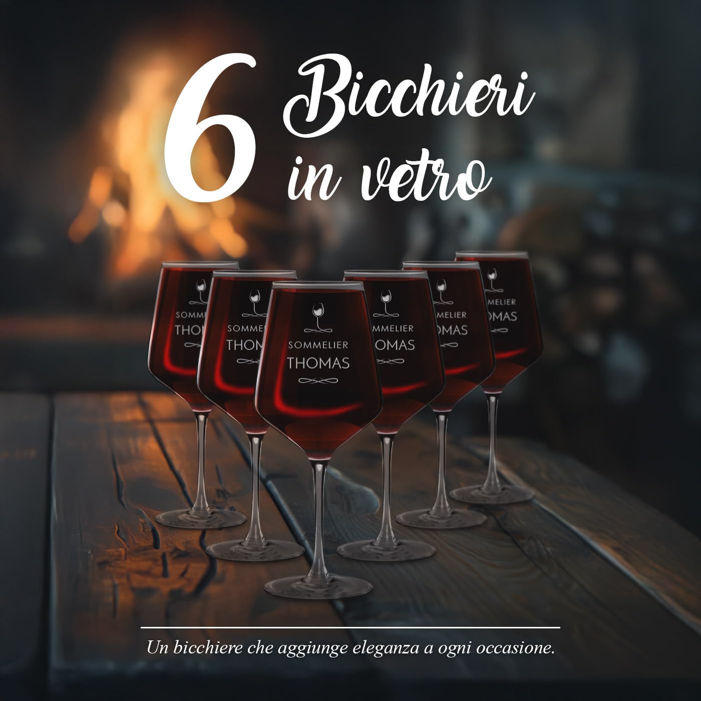 Maverton 6 Calici da vino Rubino XL - incisione personalizzata - 530 ml - in vetro - ideali per il vino rosso e bianco - idea regalo per l’ uomo - sommelier