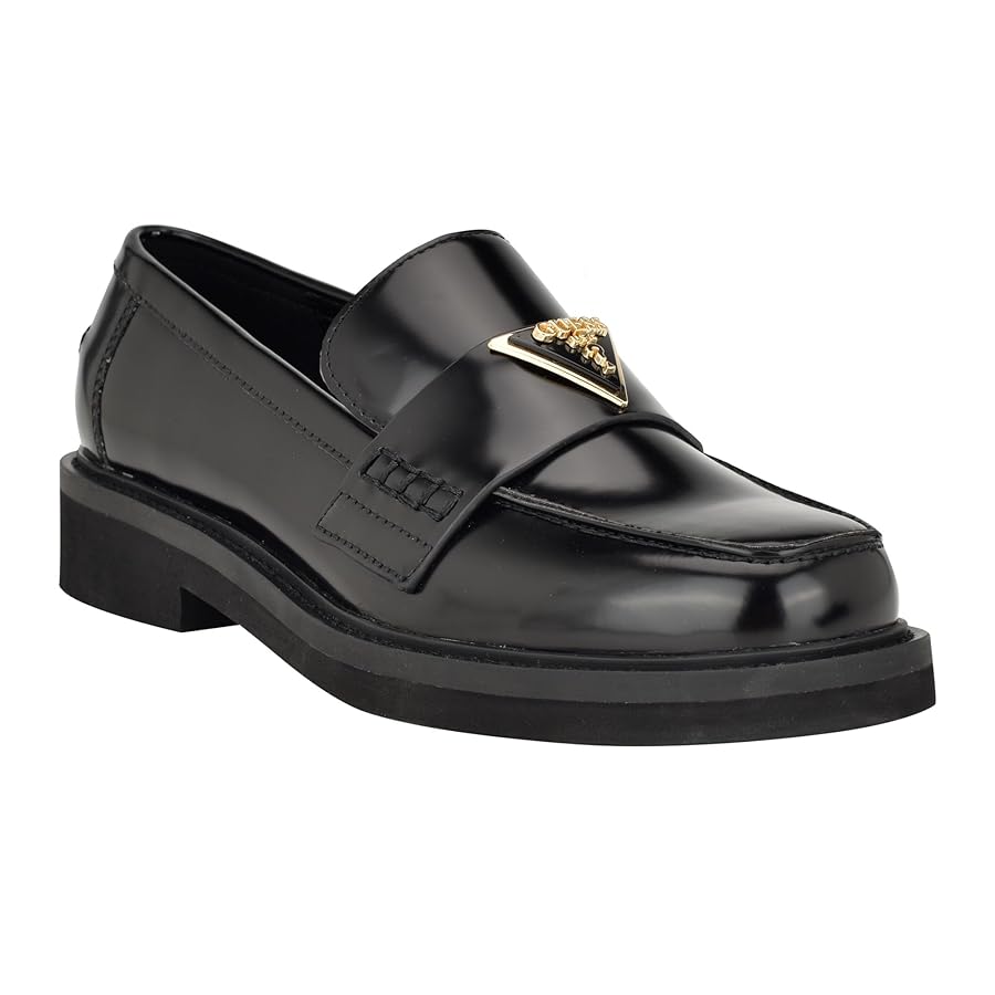 melt the lady square loafer 黒 36 Women's Square Toe Textured Tread Block Chunky Sole Flat