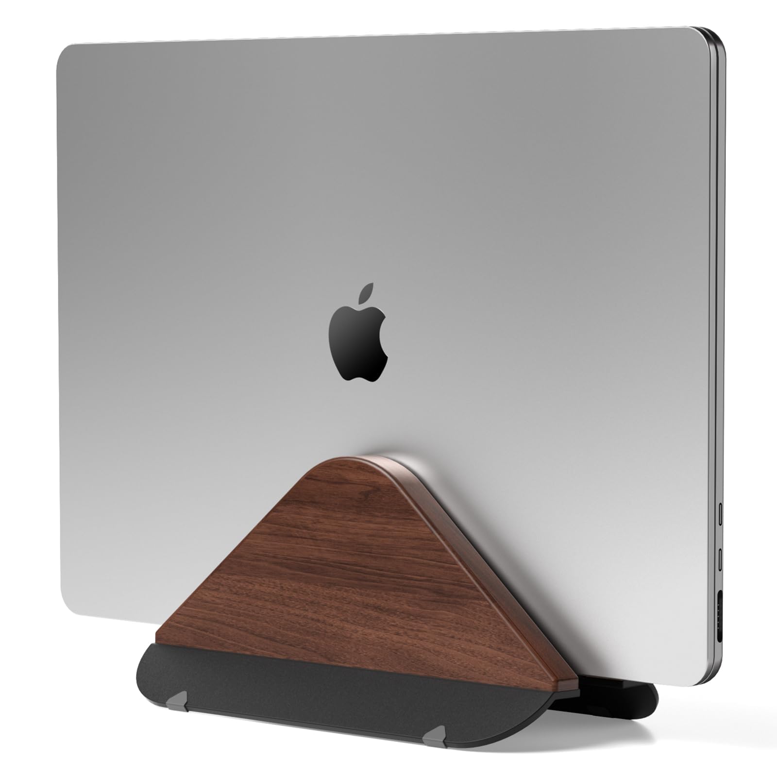 RUIFUO Wood Vertical Laptop Stand, Desktop Space Saving, Suitable for MacBook, MacBook Pro, MacBook air and Other Laptops,Gravity Auto Locking Upright Laptop Holder for Desk (brown)