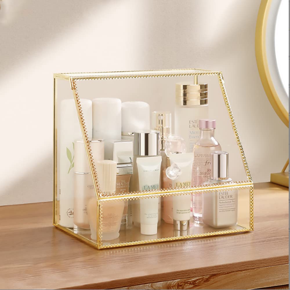 YUEHUA Organizer per trucco in vetro Supporto per trucco da bagno Vanità Organizzatore cosmetico per rossetti Conservazione toner per la cura della pelle