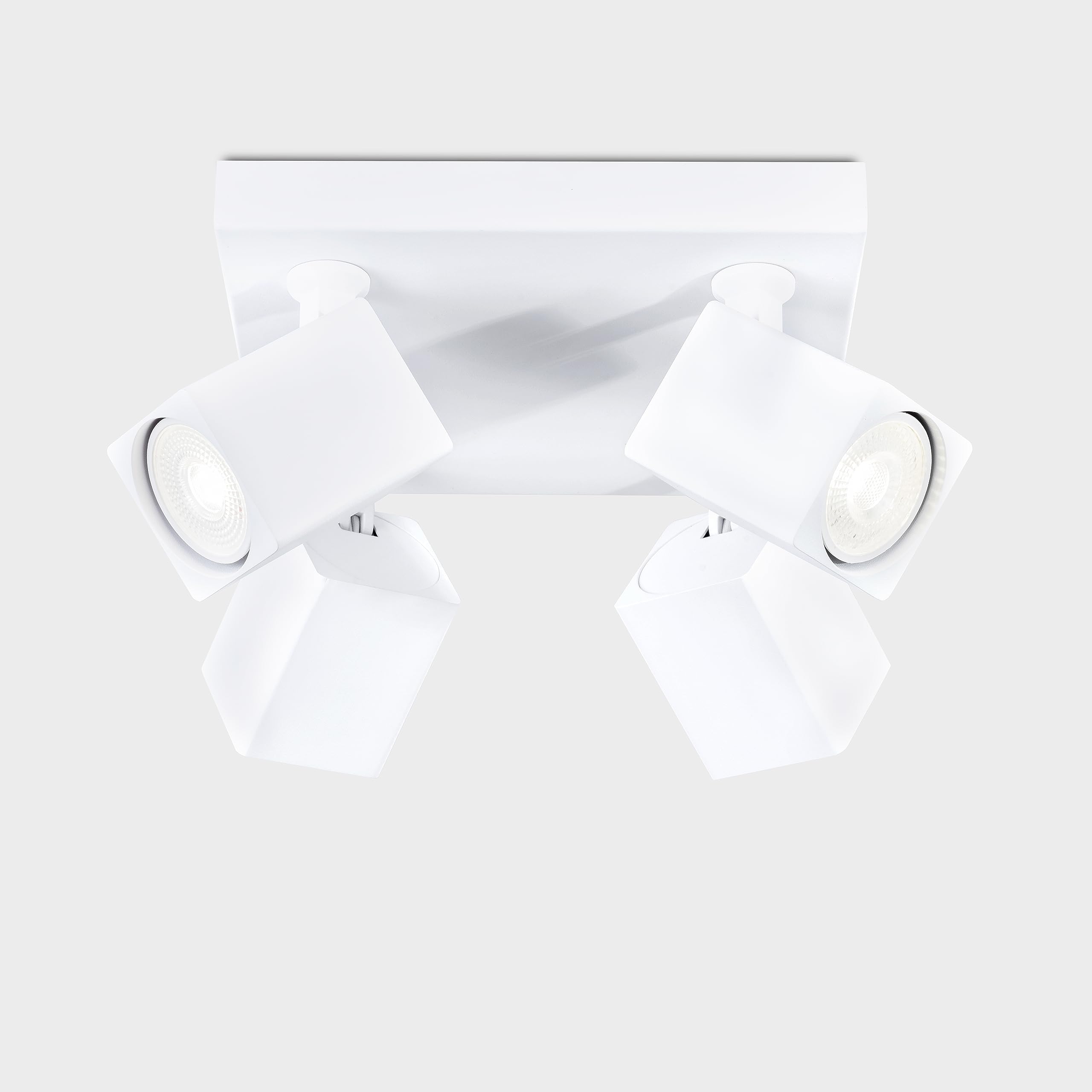 HARPER LIVING 4 Way Spotlights, Square Shaped Spot Lights Adjustable, White LED Ceiling Light Rotatable GU10 Ceiling Spotlights Fitting for Bedroom, Living Room, Hallway, Lounge, Bulb not Included
