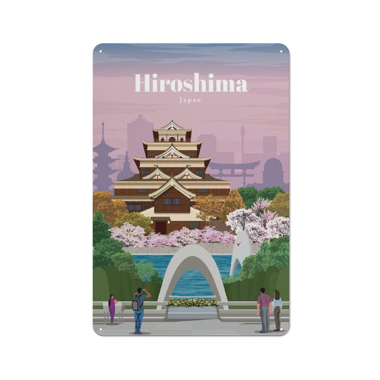 Junmoney Travel To Hiroshima Retro Metal Plaque 30X20cm For Guest Room Or Hallway, Housewarming Present For People Styling Guest Room And Hallway