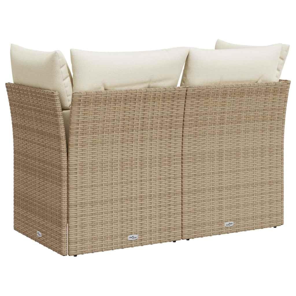Divano da Giardino 2 Posti in Rattan PE Beige con Cuscini | Ideale per terrazzo e balcone, questo set modulare offre comodo spazio contenitore sotto la seduta per esterni.