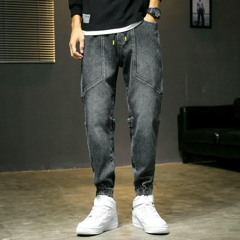 Spring Summer Baggy Men's Cargo Jeans Harlan Cotton Streetwear Harajuku Denim Pants Joggers Elastic Waist Trousers2