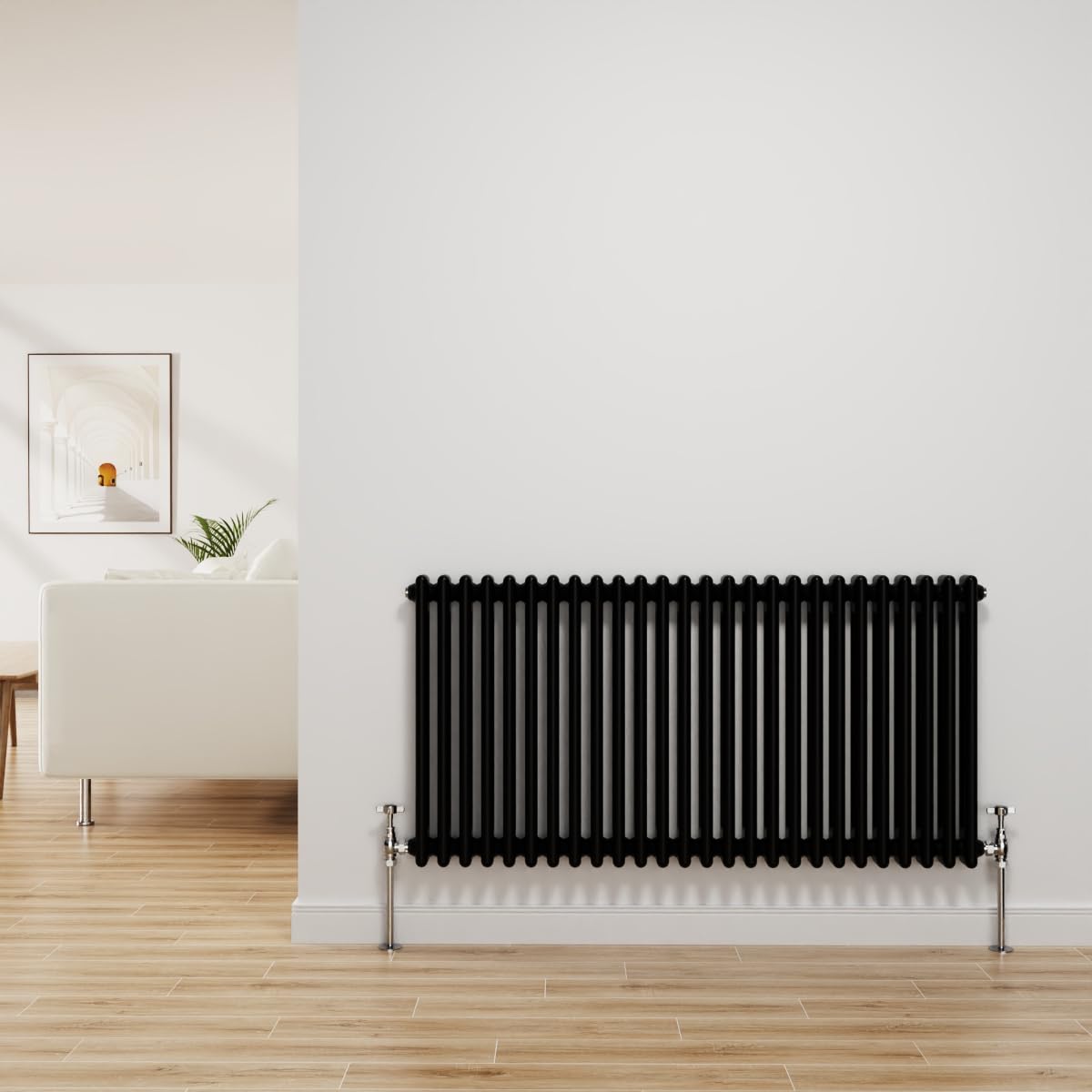 NRG Traditional Radiator Black Cast Iron 2 Column Horizontal Central Heating Bathroom Radiators 600x1190mm