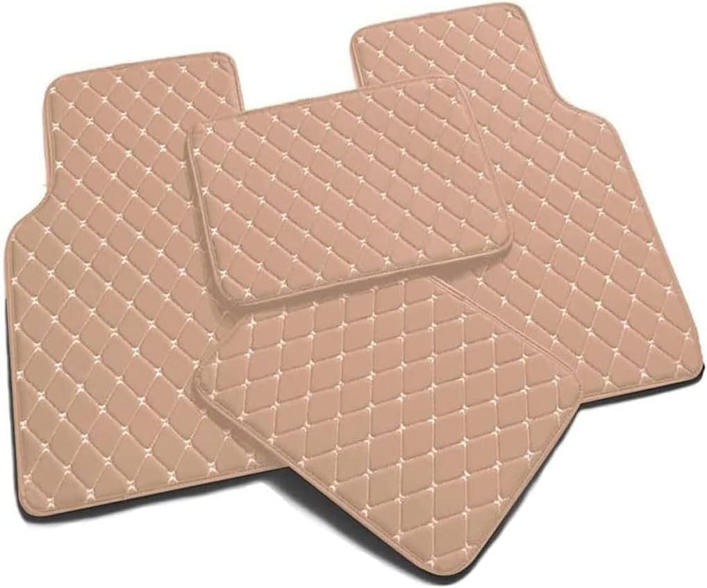 Car Floor Mats for Tesla Model S 2016 2017 2018 2019 2020 2021 2022,Leather Built-in Heel Pad,Non Slip Carpet with Edging,4 Pack/Set Rectangle Cushion,A/Beige