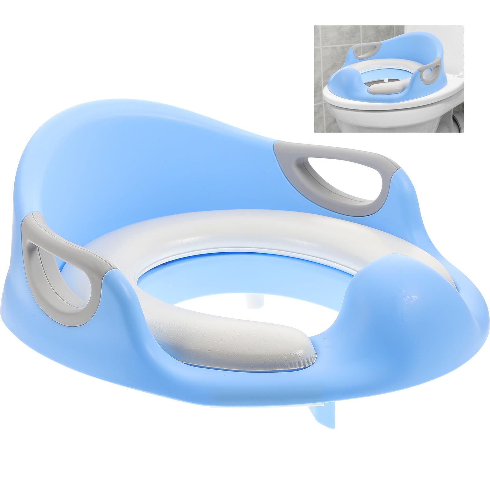 Asiento de Inodoro para Entrenamiento Infantil Azul Pu | Asa Grande de Fácil Agarre, Base Antideslizante, para Aprendizaje del Baño en Niños