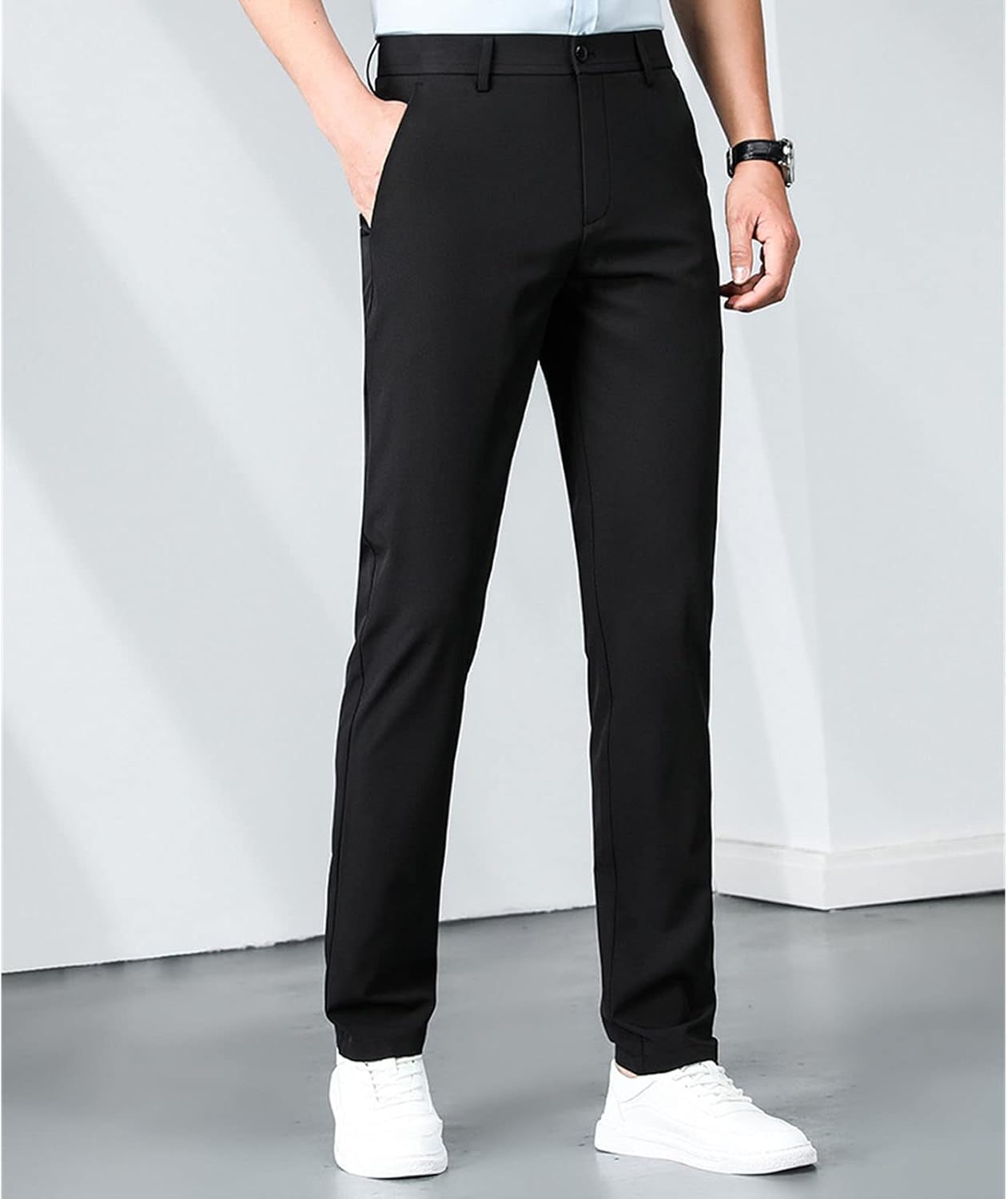 Men's Comfortable Stretch Straight Suit Pants Slim Fit Skinny Dress Pants Texture Weave Classic Dress Pant
