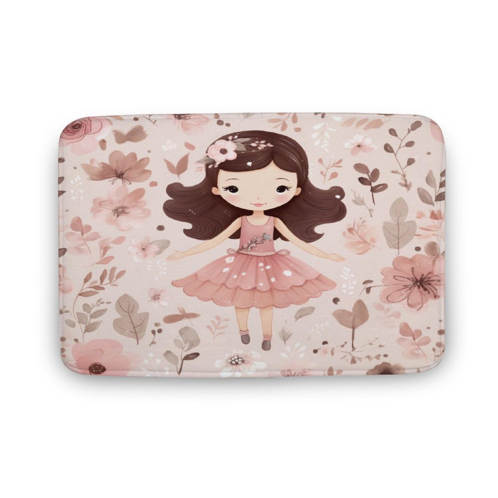 HighonHi Cute Girl Ballerina Dancer Gymnastic Bath Mats Pink Floral Ballerina Brown Hair Girl Soft Microfiber Floor Rug Non-Slip Indoor/Outdoor/Front Door Mat for Bath Tub Shower 20