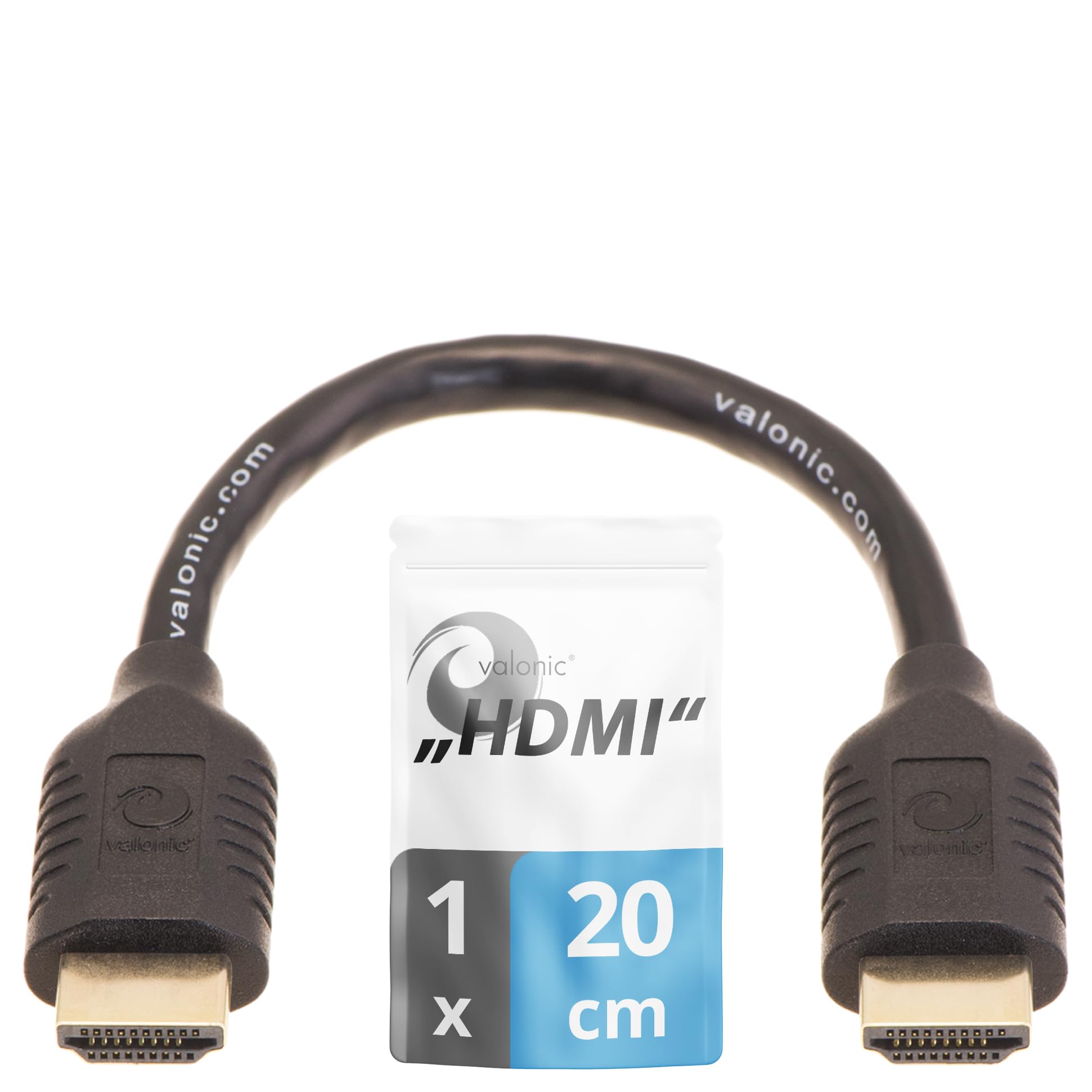 valonic cable HDMI court, 20cm - 4k, ARC, Ultra HD, Ethernet, high Speed - noir, pour TV, Macbook, PC, PS5 0,2m