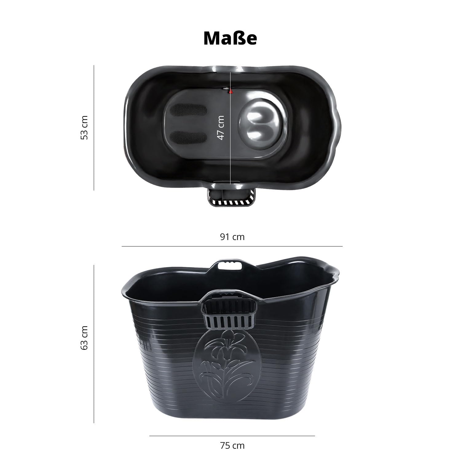 FLINQ Bath Bucket Nero - Vasca da Bagno Portatile per Adulti e Bambini - Ideale per Piccoli Bagni - Vasca in Plastica XL per Doccia