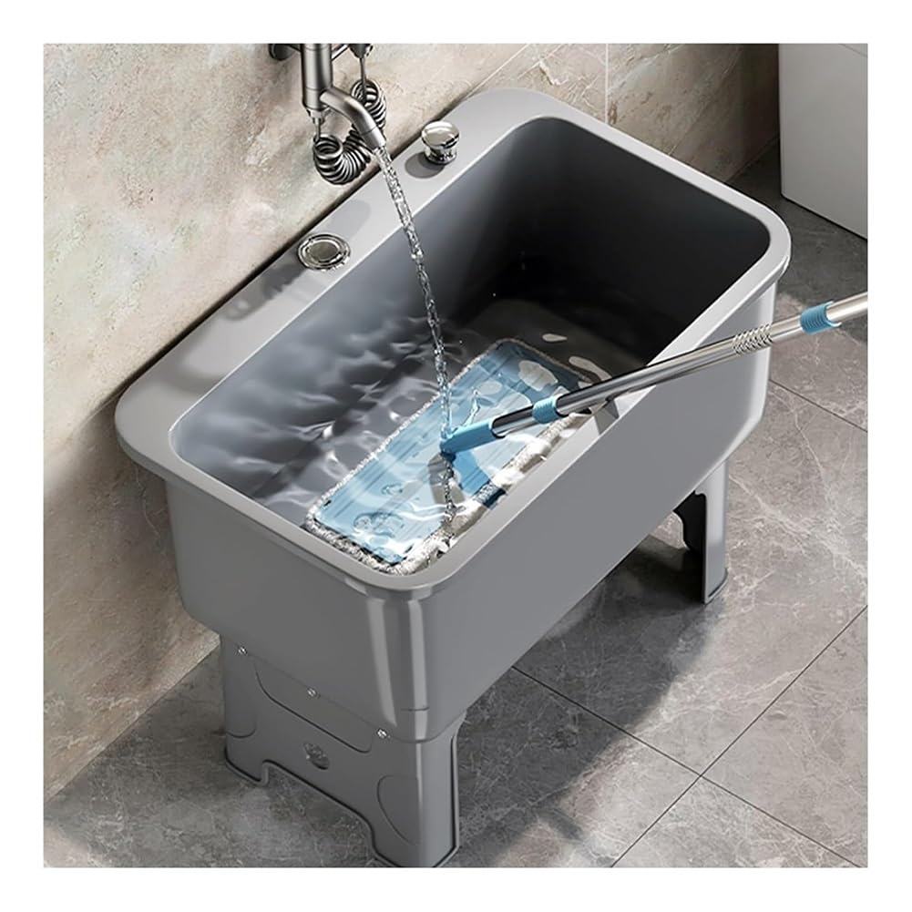 Lavabo Portatile per mocio con Kit di Scarico, Secchio in plastica autoportante di Grande capacità per Interni ed Esterni, Ideale per Lavanderia, Bagno, Garage e attività commercia