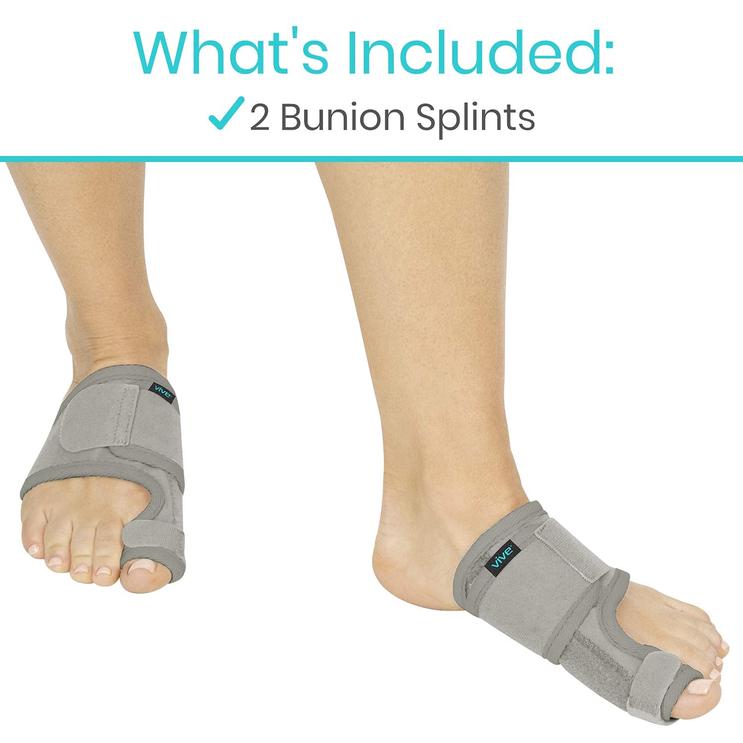 Vive Bunion Brace (Pair) - Big Toe Corrector Straightener with Splint - Hallux Valgus Pad, Joint Pain Relief, Alignment Treatment - Orthopedic Sleeve Foot Wrap Support for Men and Women (Gray) - Image 9