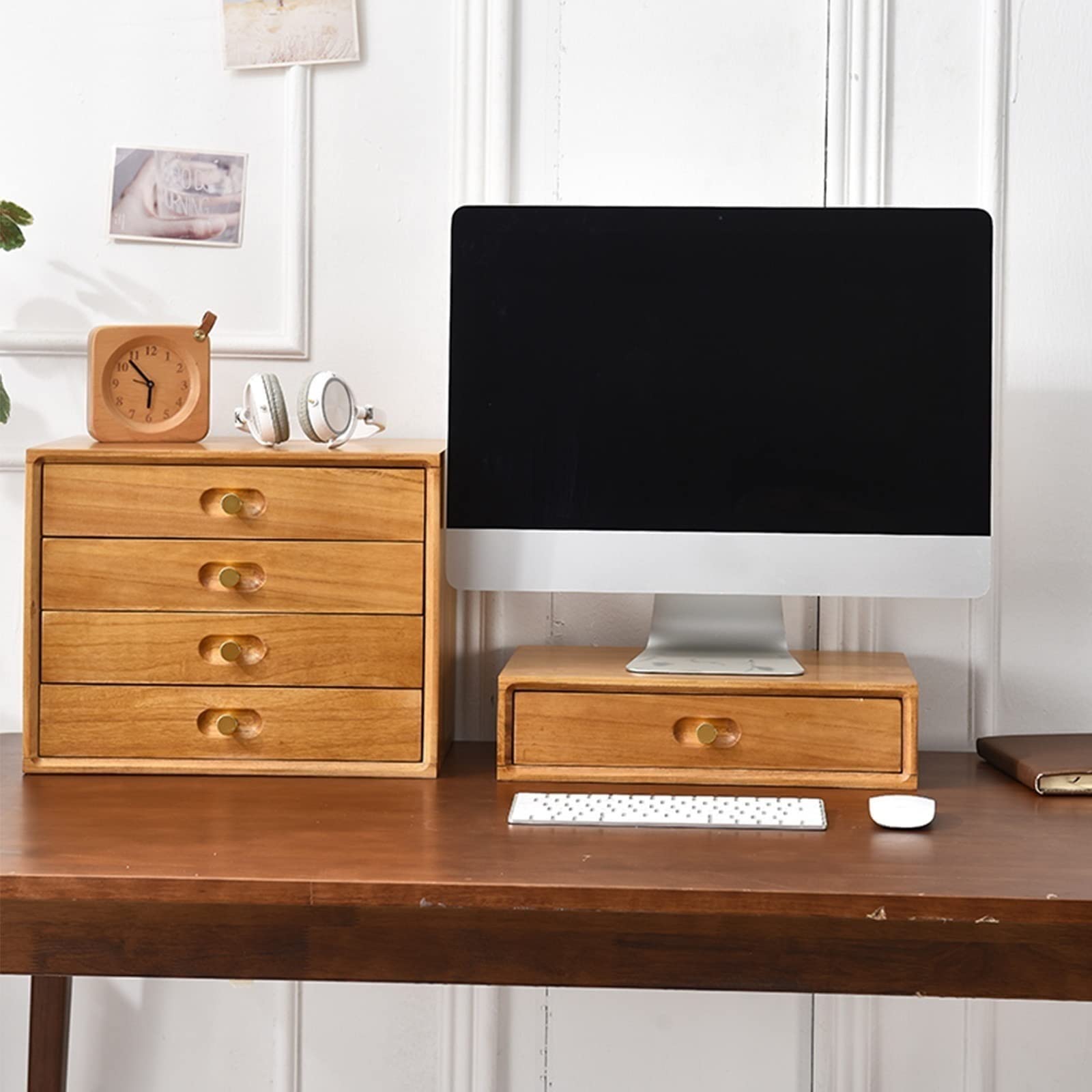 Scrivania in legno con cassetti Armadio da scrivania per scuola e ufficio Archivio piatto con 4 strati Accessori da scrivania in colore legno
