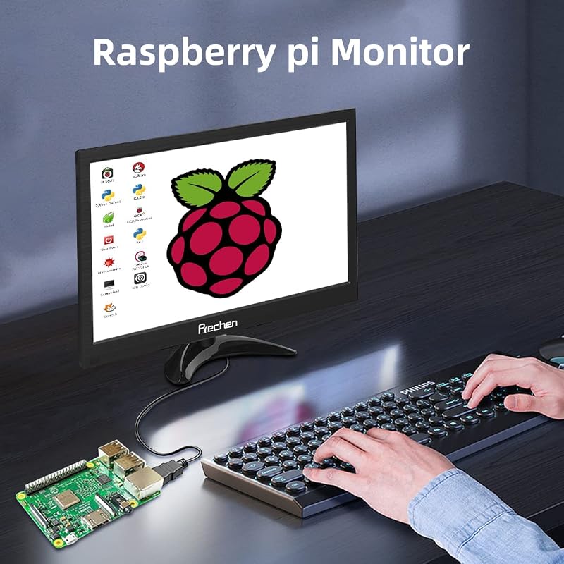 Prechen 13.3" Hordozható Monitor HDMI VGA USB Bemeneti Kijelző Beépített Hangszóróval