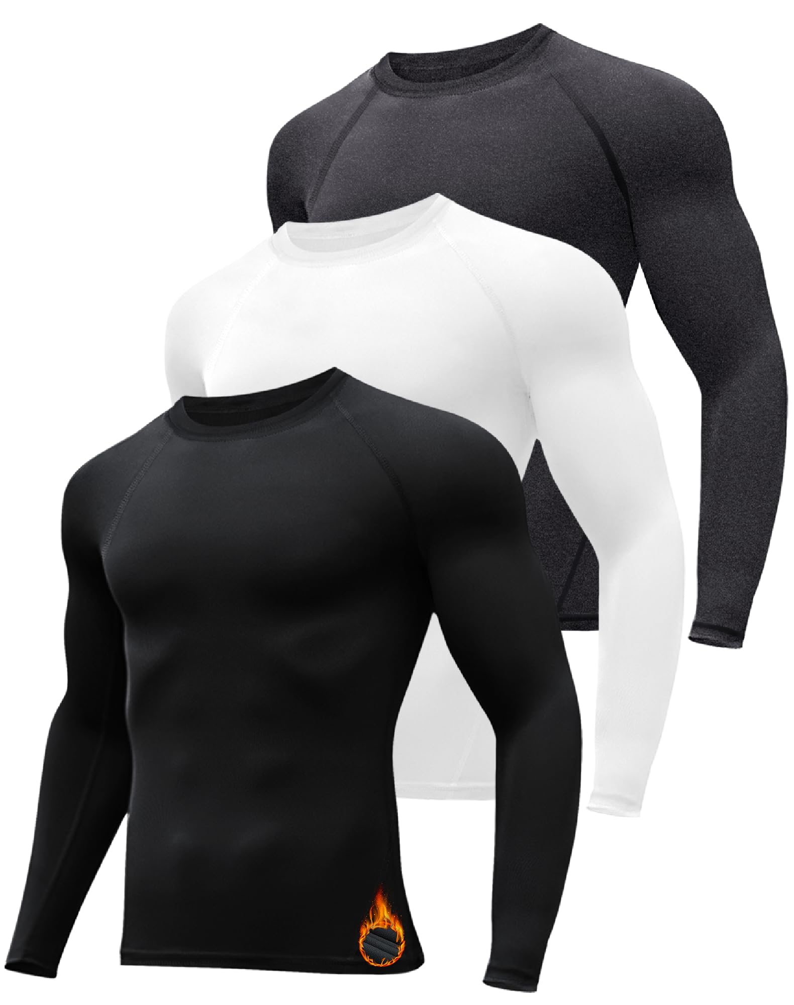 HovSiyla 3 Pack Men's Thermal Underwear Shirts Compression Fleece Lined