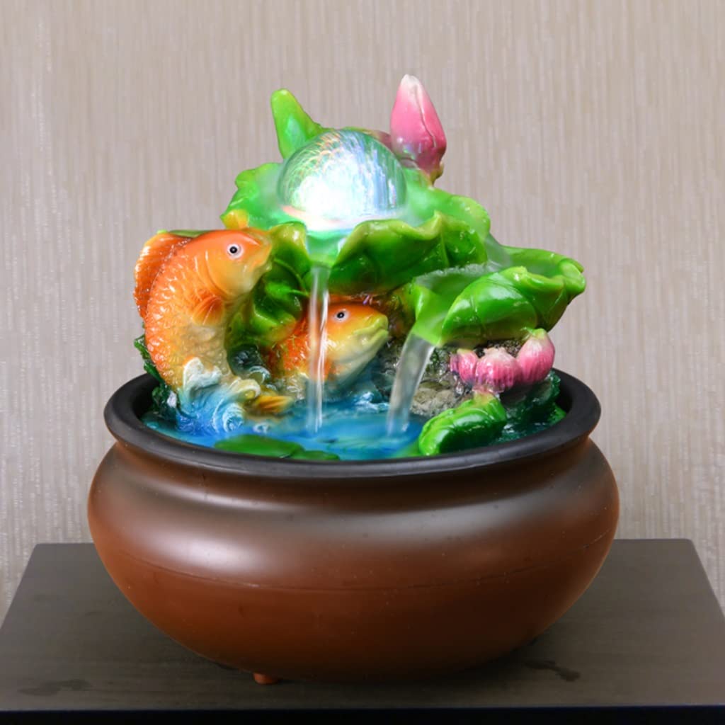 Fuente Cascada Fuente De Mesa para Interiores, Cascada, Pequeña Fuente De Agua Relajante con Luz LED, Decoración De Características De Agua De Escritorio Objeto Portafelicidad