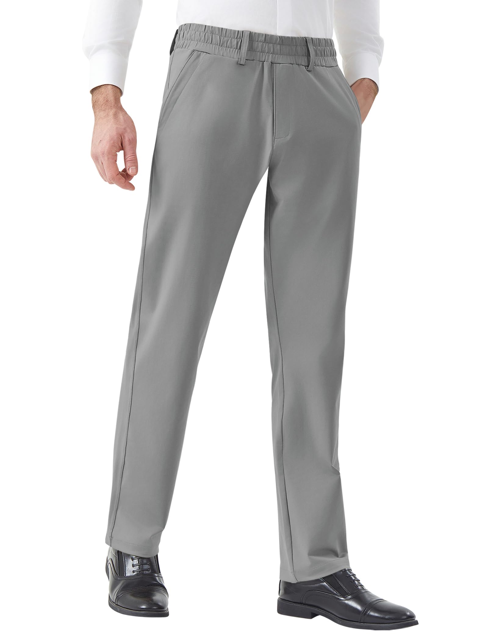 Mens Elastic Waist Pants for Senior Magnetic Closure Casual Dress Pants