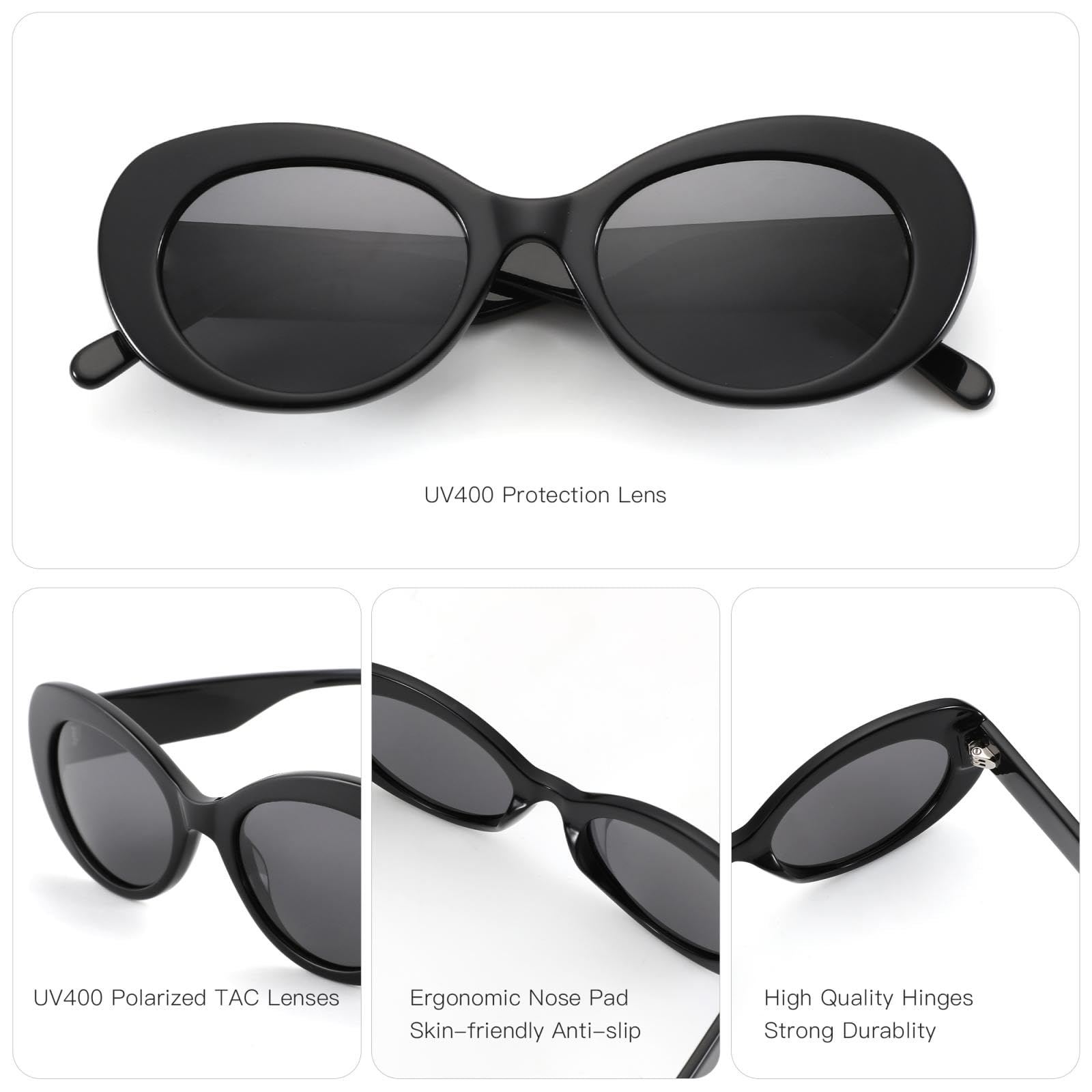 Gafas de sol polarizadas ovaladas de acetato para mujer, montura gruesa, UV400