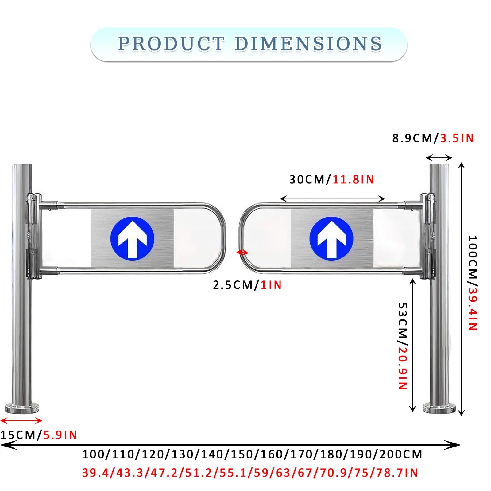 Automatyczna podwójna brama ze stali nierdzewnej do wejścia do metra, 160 cm x 100 cm, z poręczą
