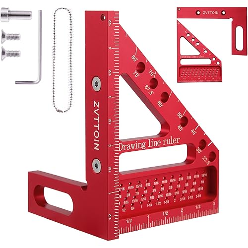 0-90 Degree 3D Multi-Angle Measuring Ruler for Woodworking and Construction, High Precision Aluminum Square Measuring Ruler Woodworking Tools (4.76 inch, red)