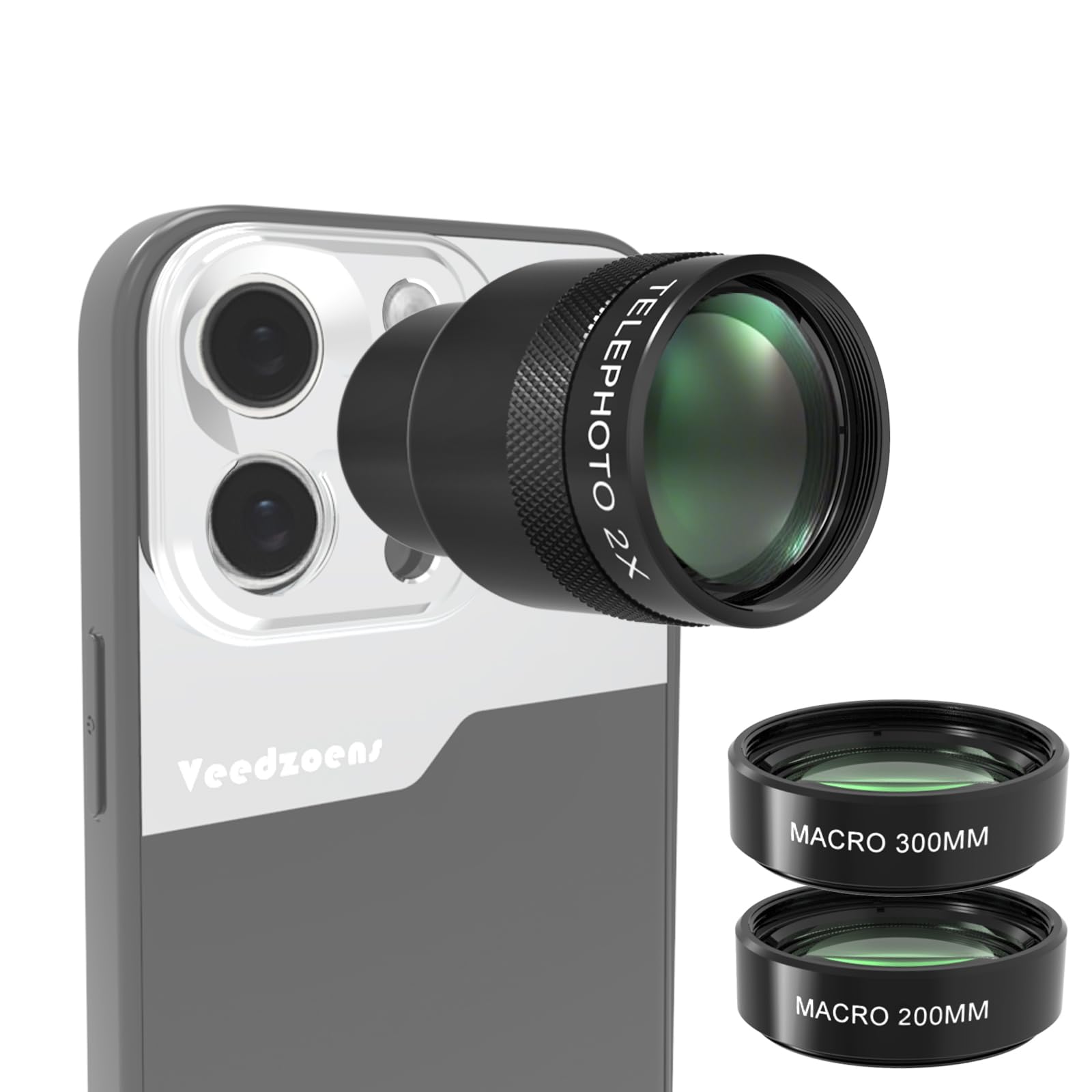Teleobiettivo 2X per teleobiettivo 5X, con obiettivo macro da 200 mm e 300 mm, clip universale per obiettivo da 17 mm, compatibile con SmallRig e NEEWER Phone Cage (componenti aggiuntivi 200
