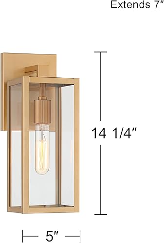 Miniatura 4 de John Timberland Titan - Moderna lámpara de pared para exteriores, marco rectangular dorado suave, paneles de vidrio transparente de 14 1/4 pulgadas,