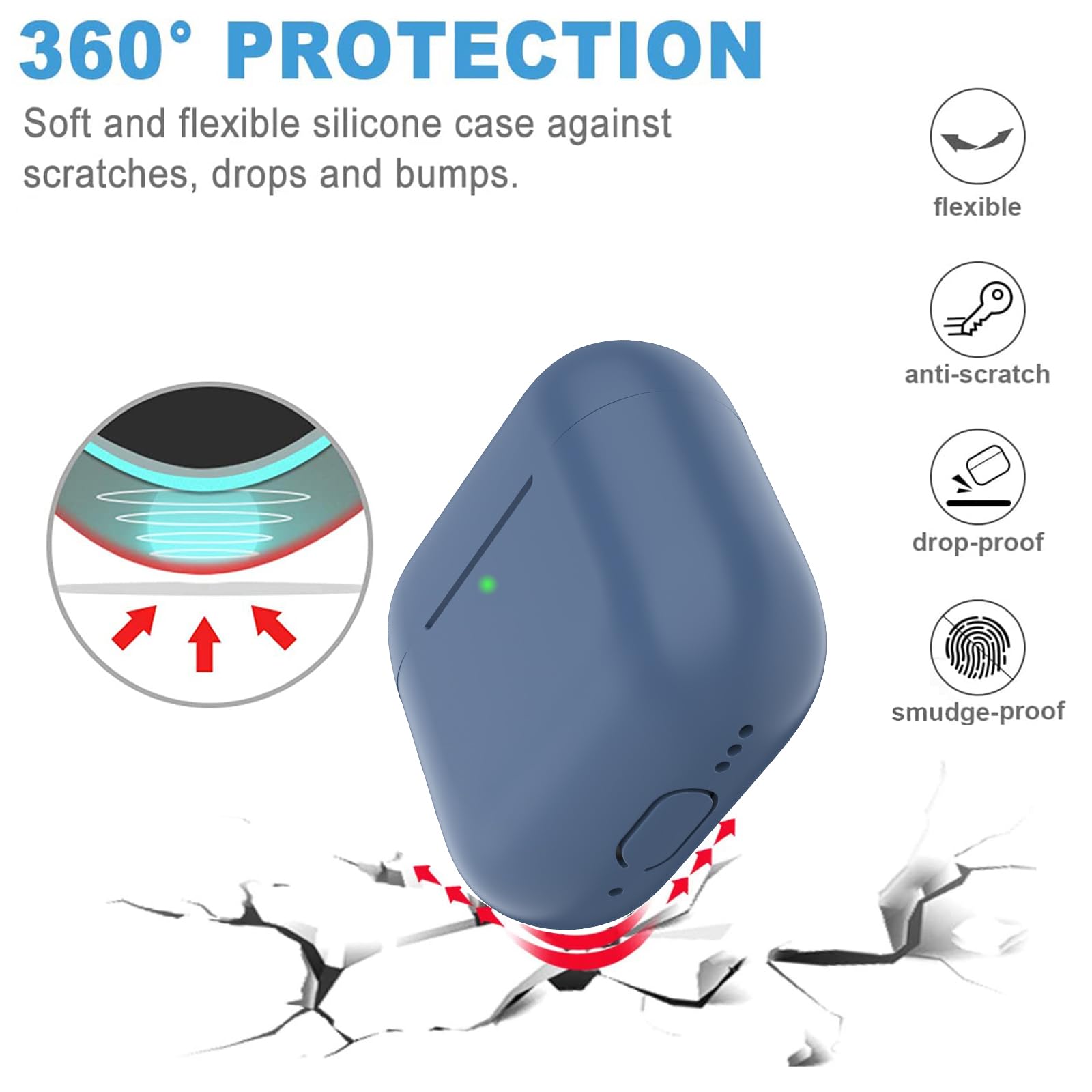Custodia per Airpods 4, Case Protettiva Sottile in Silicone per AirPods 4th 2024 (USB-C) Cover in Silicone Visibile con LED Frontale, Navy Blu