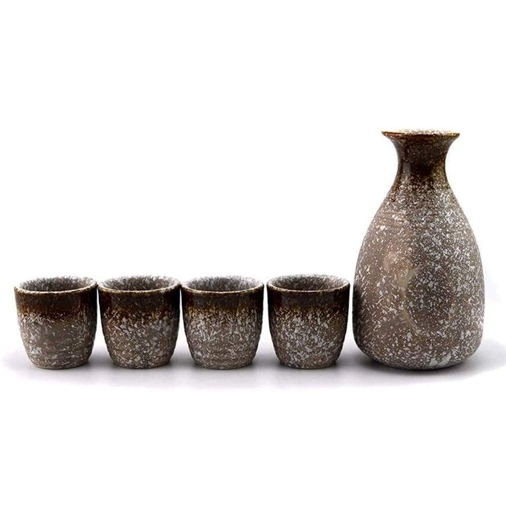 Ensemble de tasses à saké japonaises exquises, 5 pièces de 10 oz, tasse en céramique marron à texture traditionnelle, verre à vin artisanal, verre à vin en porcelaine de conception japonaise 8,8