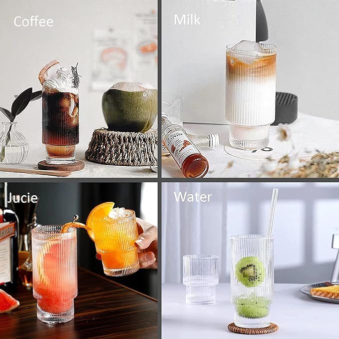 Image of Premium 350 ML Water & Juice Glasses Drinking Glasses,Highball Glasses,Tumblers for Water, Juice, Beer, Cocktail and Mixed Drinks (Set of 4) (Linning - A, 4 Count (Pack of 1))