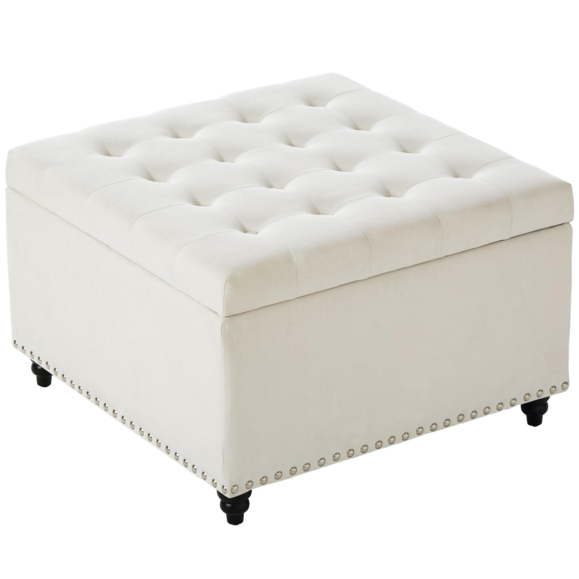 Photo 1 of BFD Large Square Storage Ottoman Coffee Table, Oversized Upholstered Ottoman with Storage Box for Living Room Bedroom, Fabric Tufted Coffee Table Ottoman Footstool for Rest, Beige