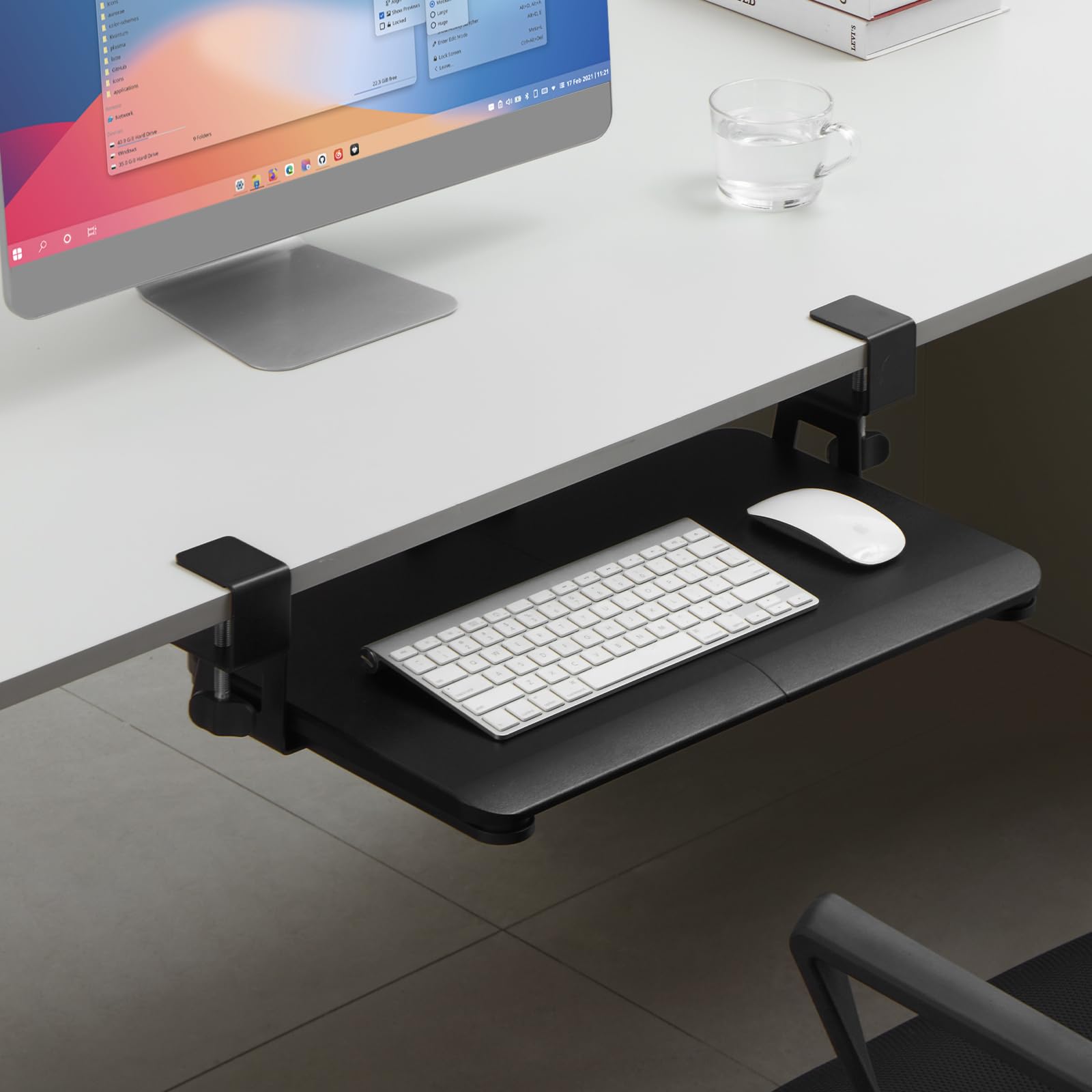 DQCGLY Keyboard Tray Under Desk, Slide Out Computer Keyboard & Mouse Tray with C Clamp-on Mount Easy to Install,24" W（Including Clamps） X 12"D Small