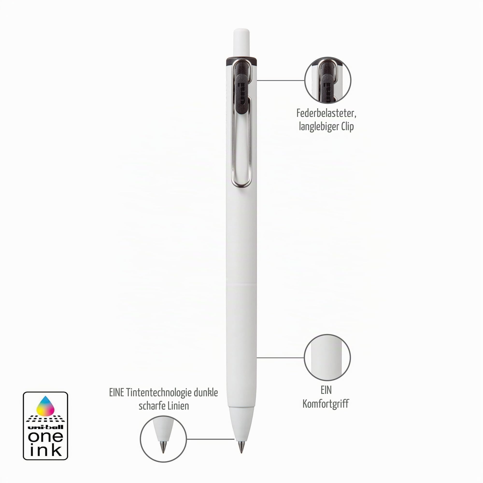 Uniball One einziehbarer und nachfüllbarer Gelschreiber, 0,5 mm Mikrospitze, schwarze Tinte, 8 Stifte