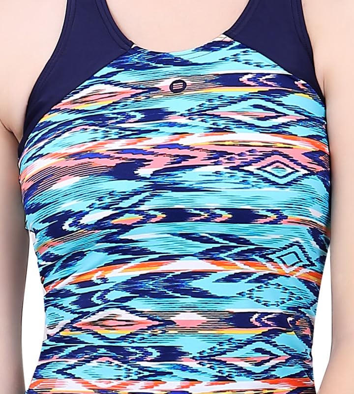 LACTRA Nylon U Neck Two Piece Tankini Swimwear for Women's Multicolour 1