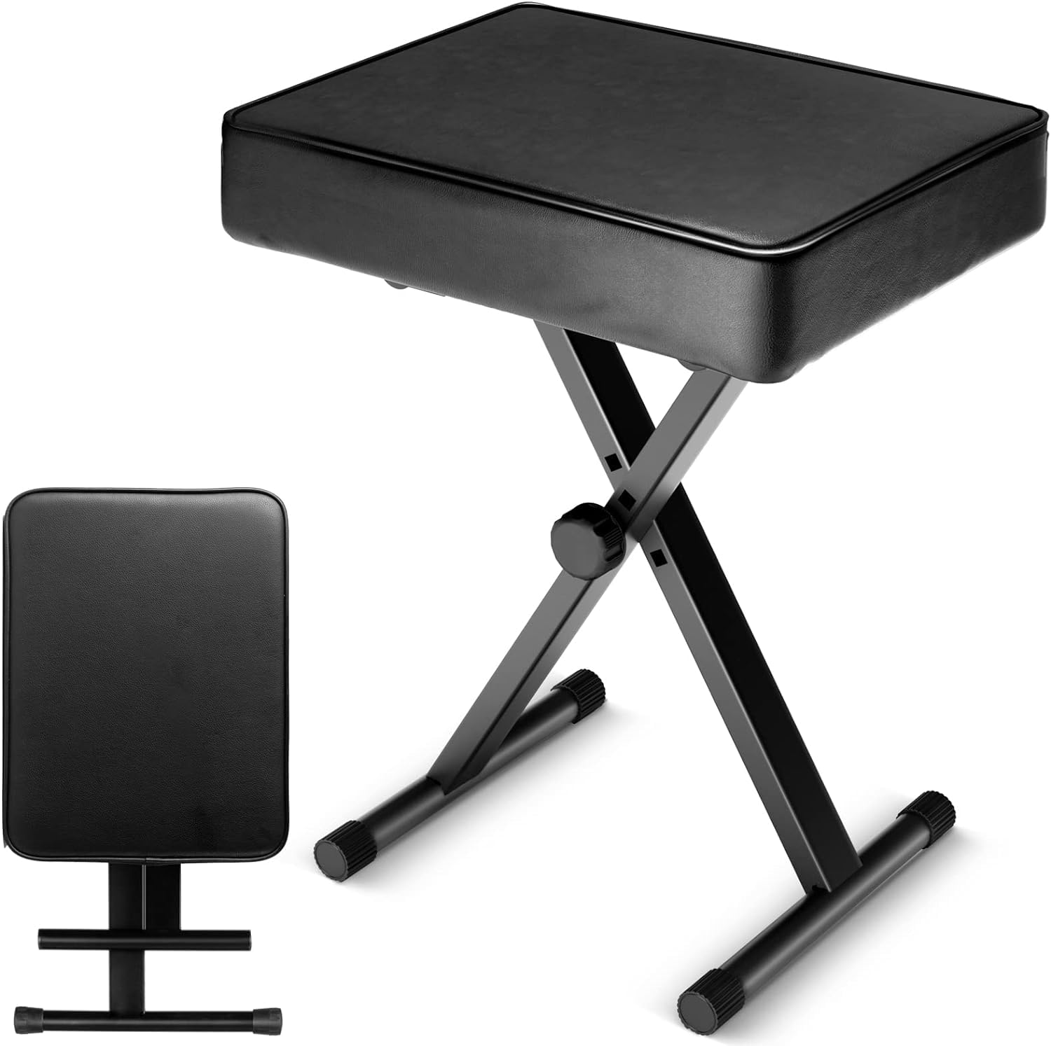 SP50 Keyboard/Piano Bench Adjustable Collapsible X-Style Stool Chair Seat, 2.4 Inch Thickness High-Density Sponge, Non-Skid Design, Black-picture-16