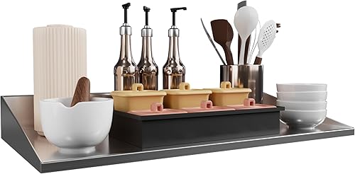 YITAHOME Estante de acero inoxidable de 14 x 24 pulgadas, soporte de pared flotante de metal con alfombrilla de silicona transparente, estante de