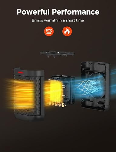 Miniatura 2 de Calentador de espacio pequeño de 1000 W para uso en interiores, calentamiento rápido 2S, calentador eléctrico de cerámica PTC con 3 modos,