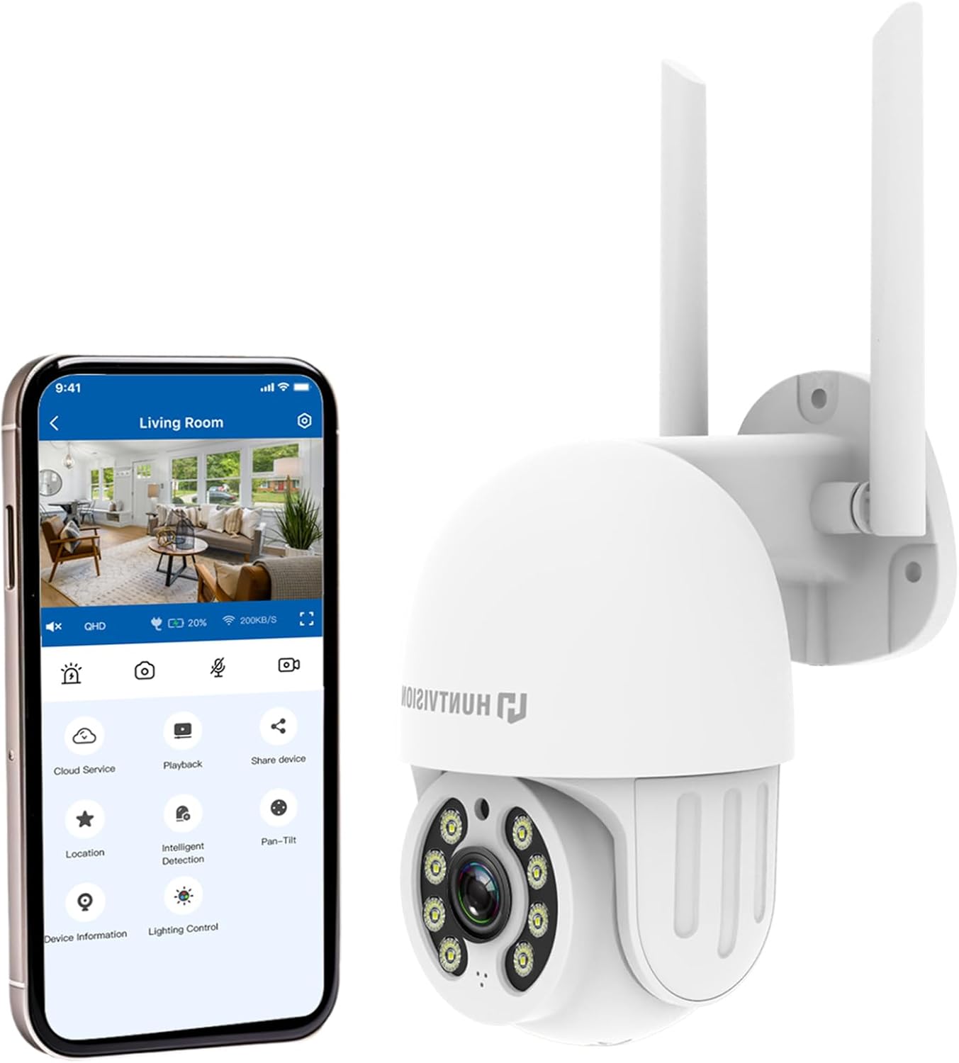 HUNTVISION E3-Z Security Camera with mobile app interface