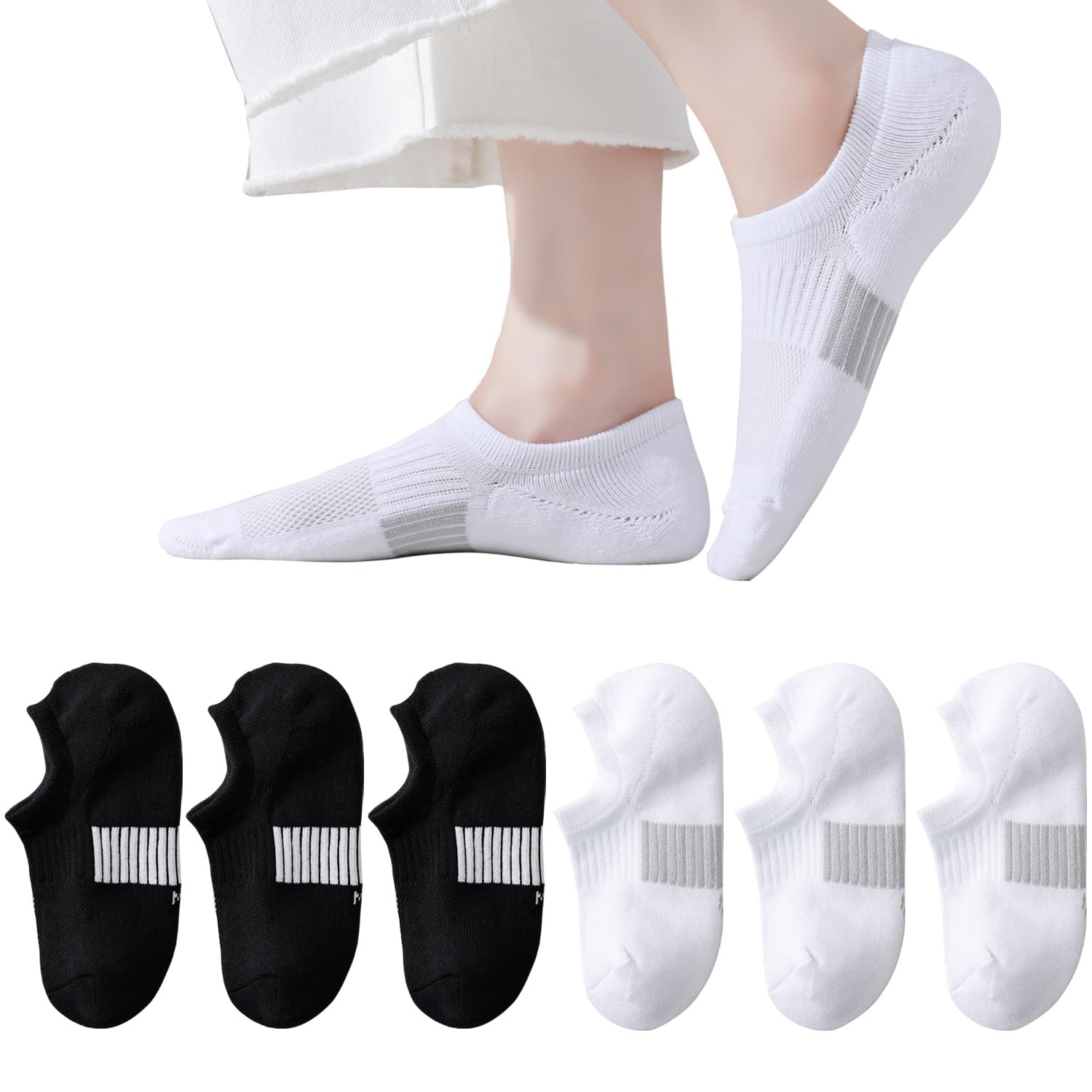 EPEIUS Thick No Show Socks for Women Athletic Ankle Socks Cushioned Running Low Cut Non Slip Footies 3/6 Pairs