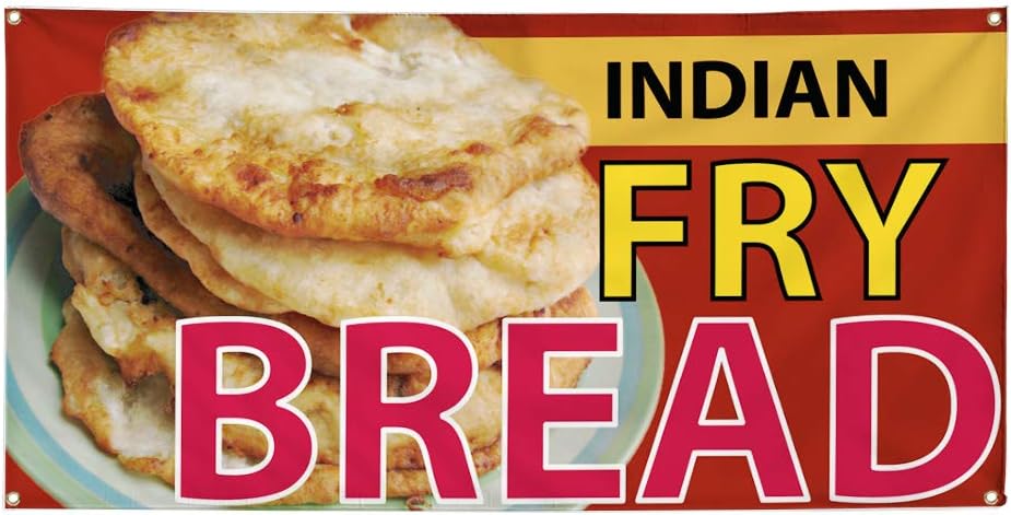 Vinyl Banner Multiple Sizes Indian Fry Bread Advertising Printing Restaurant & Food Outdoor Weatherproof Industrial Yard Signs Brown 4 Grommets 16x40Inches