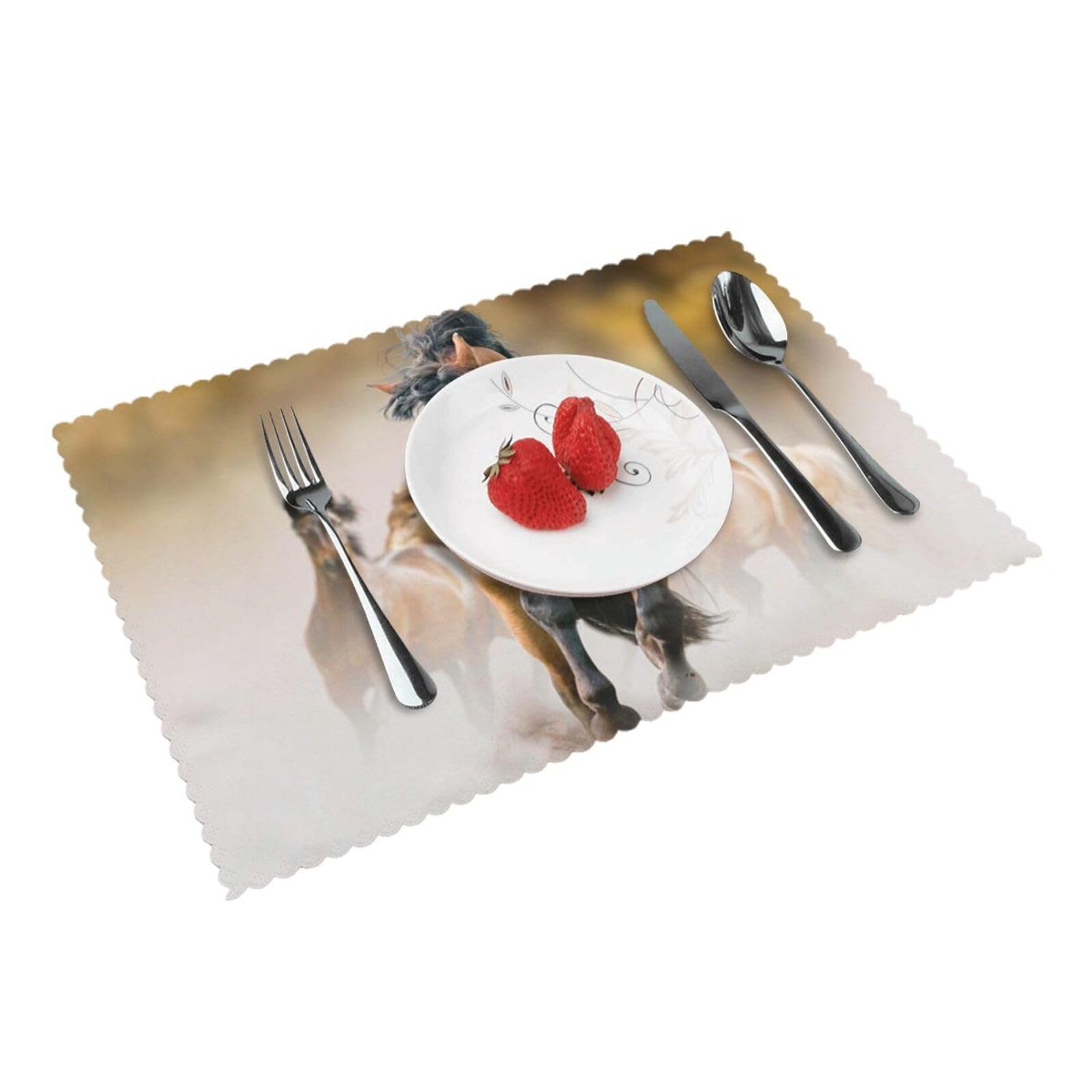 Horses Printed Placemats Set of 4 PCS Washable Placemat for Kitchen Table Heat-resistant Table Mats 45x30 CM