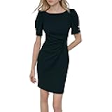 Women's Button Short Sleeve Ruched Sheath Dress