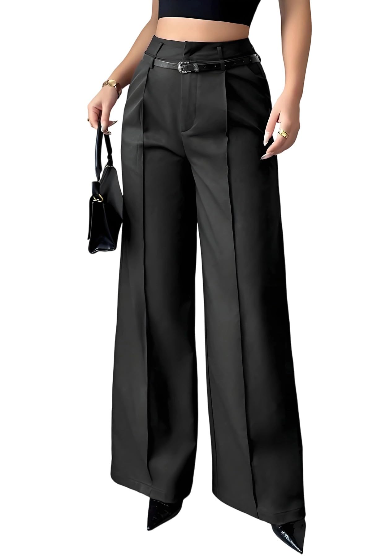 Lucuna Womens Wide Leg Work Pants Casual Business High Waisted Dress Pants Straight Leg Office Slacks Trousers with