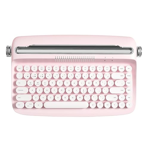 YUNZII ACTTO B303 Wireless Typewriter Keyboard, Bluetooth Connection, Cute Retro Aesthetic Design with Integrated Stand for Tablet, Phone, PC and Win/Mac/Android(B303, Baby Pink) - B303 - Baby Pink